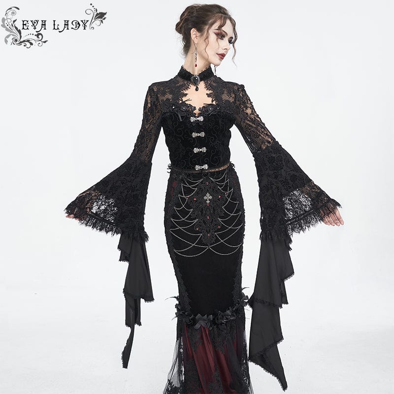 Women's Gothic Flared Sleeved Lace Splice Shirt