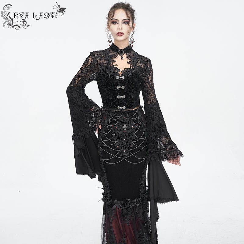 Women's Gothic Flared Sleeved Lace Splice Shirt - Image 2
