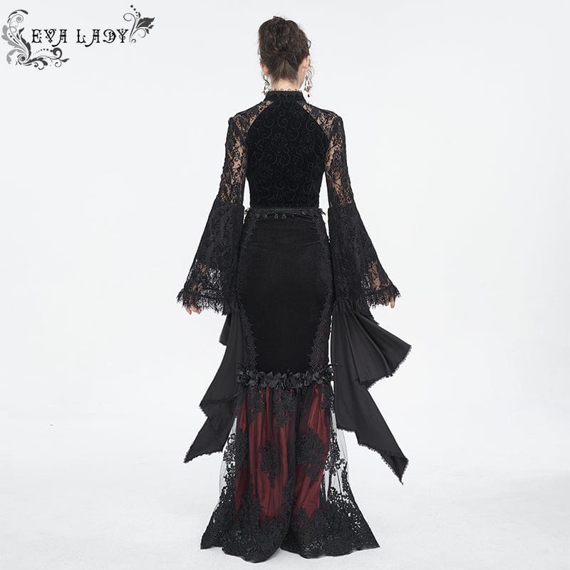 Women's Gothic Flared Sleeved Lace Splice Shirt - Image 6