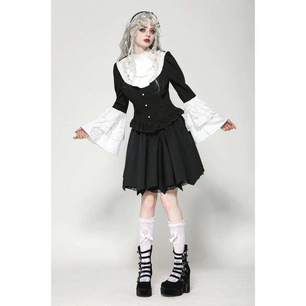 Women's Gothic Flared Sleeved Lace Splice Shirt - Image 6