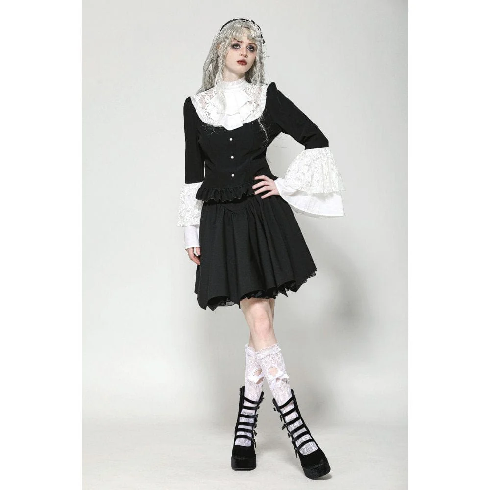 Women's Gothic Flared Sleeved Lace Splice Shirt - Image 8