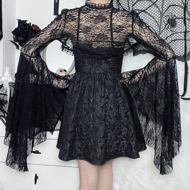 Women's Gothic Flared Sleeved Lace-up Cape - Image 5