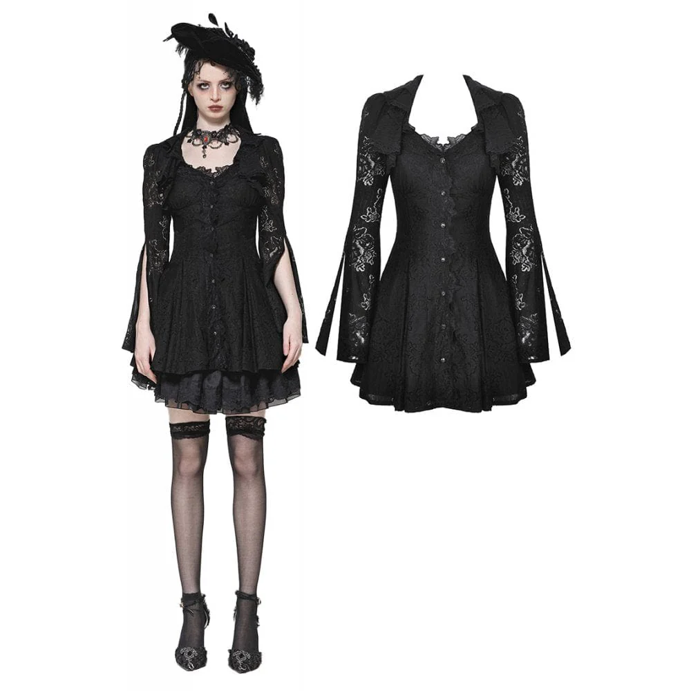 Women's Gothic Flared Sleeved Lace-up Lace Honeymoon Dress Graduation Dress