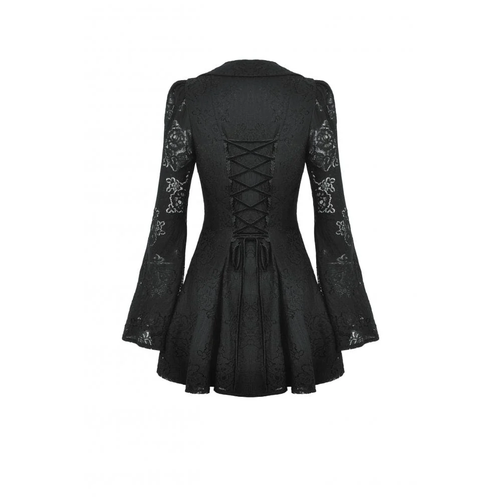 Women's Gothic Flared Sleeved Lace-up Lace Honeymoon Dress Graduation Dress - Image 12