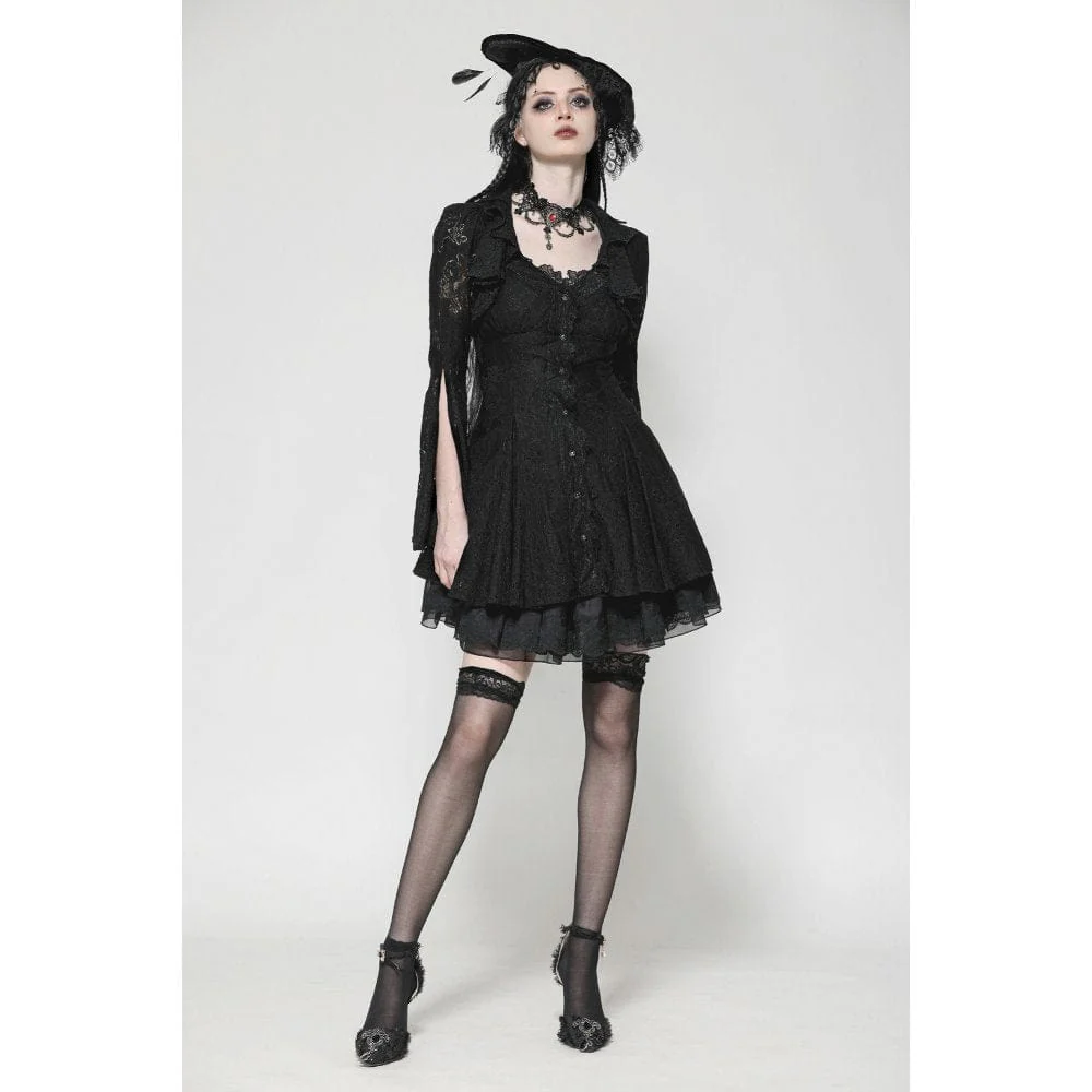 Women's Gothic Flared Sleeved Lace-up Lace Honeymoon Dress Graduation Dress - Image 5