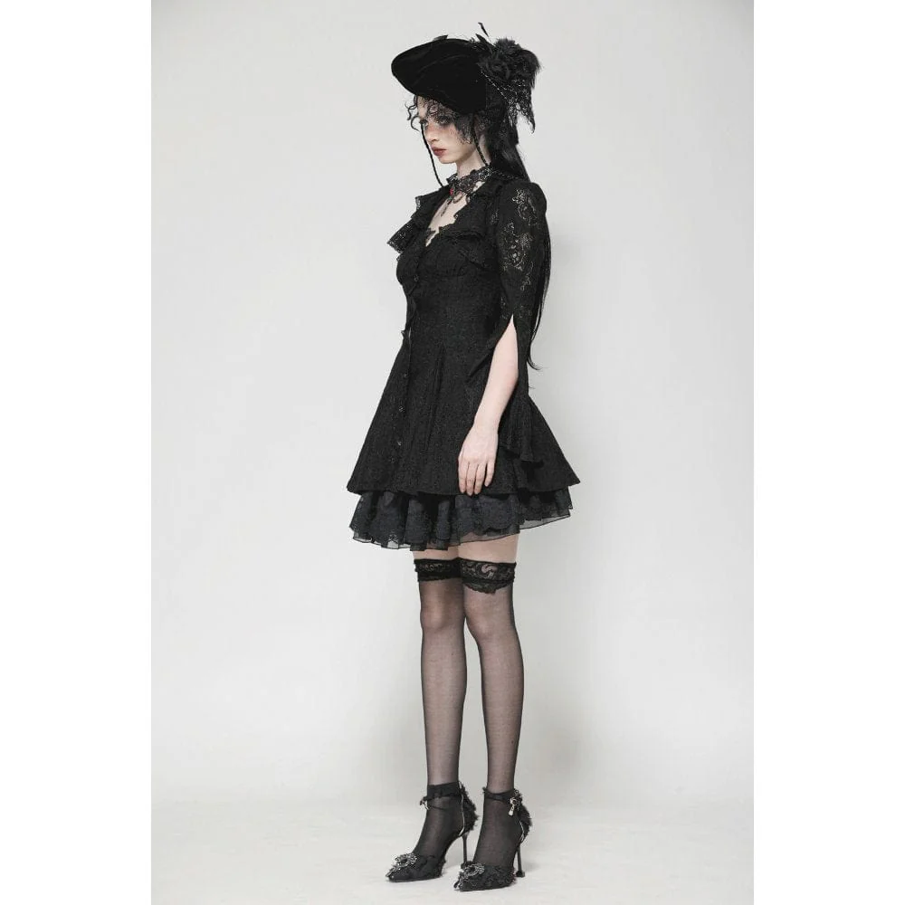 Women's Gothic Flared Sleeved Lace-up Lace Honeymoon Dress Graduation Dress - Image 8