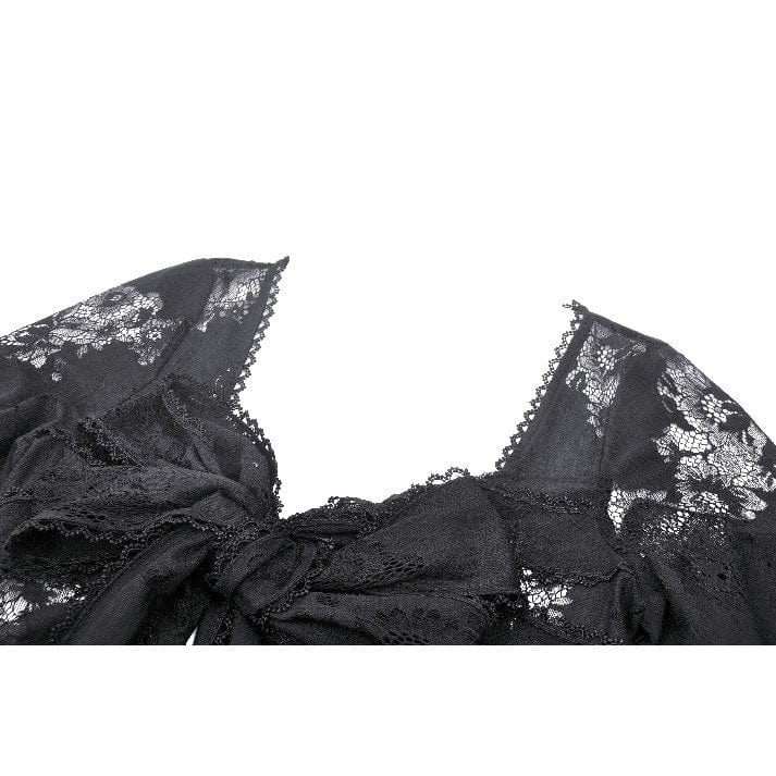 Women's Gothic Flared Sleeved Lace-up Lace Long Jacket - Image 15