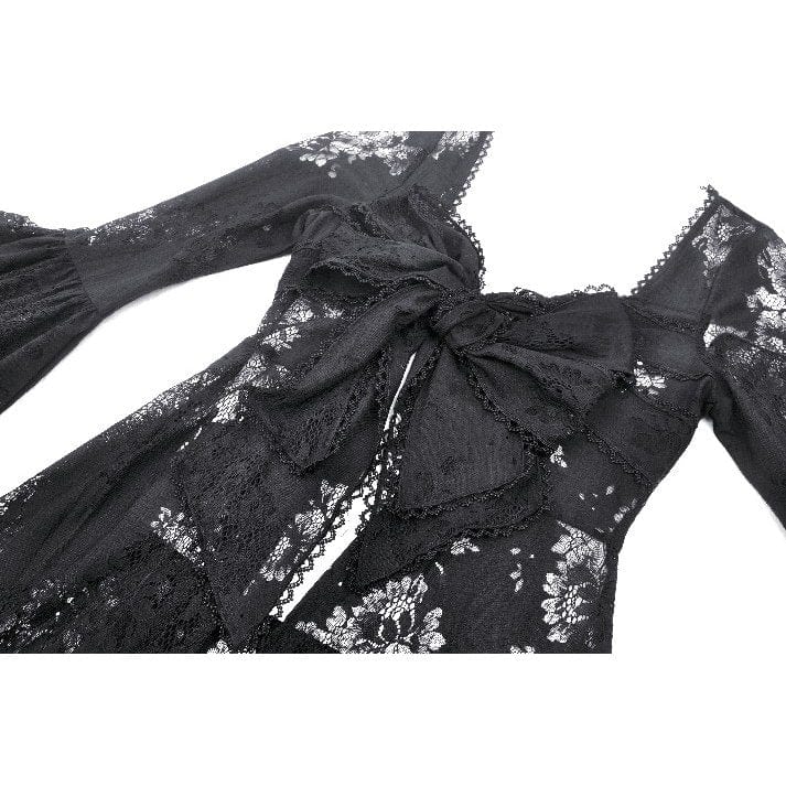 Women's Gothic Flared Sleeved Lace-up Lace Long Jacket - Image 17