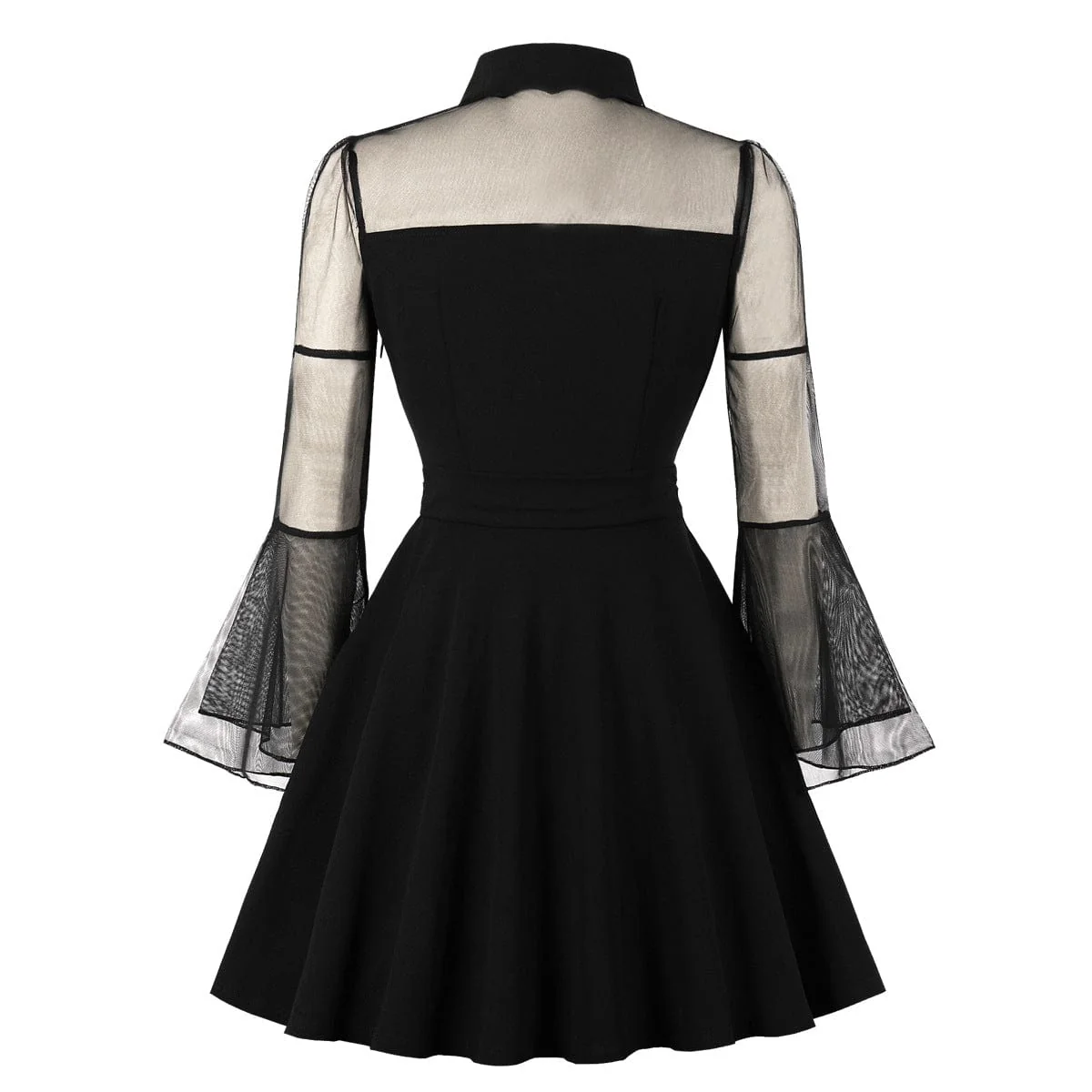 Women's Gothic Flared Sleeved Mesh Splice Grad Dress - Image 2