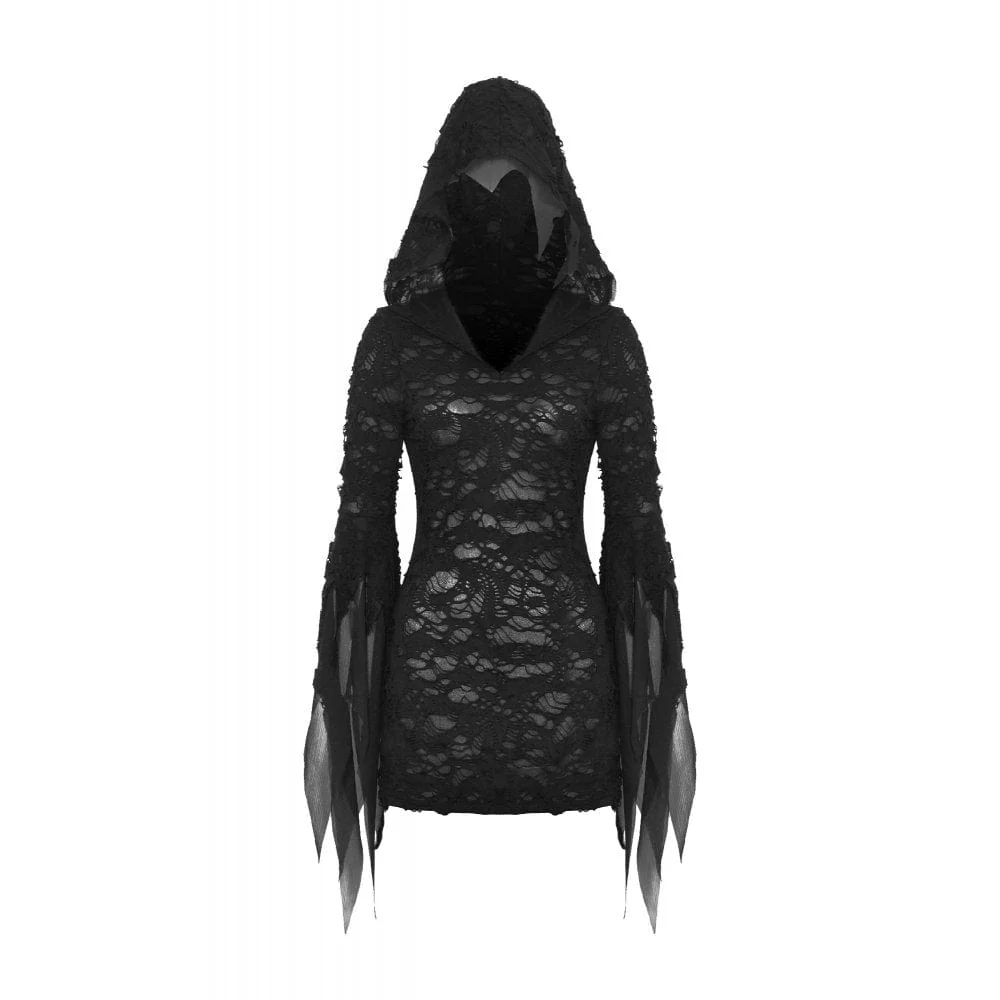 Women's Gothic Flared Sleeved Ripped Dress - Image 11