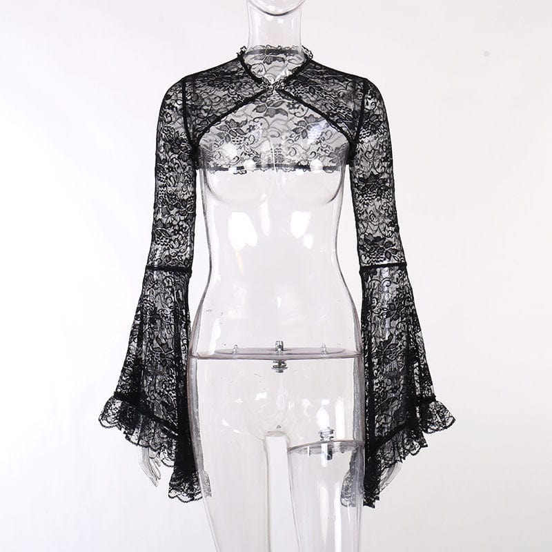 Women's Gothic Flared Sleeved Ruffled Lace Cape - Image 5