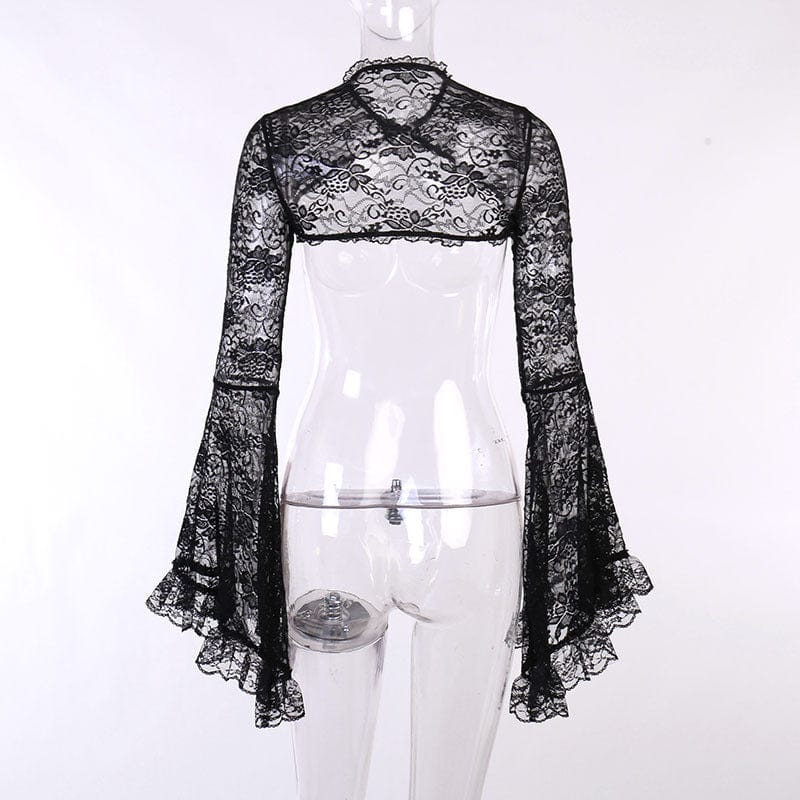 Women's Gothic Flared Sleeved Ruffled Lace Cape - Image 6