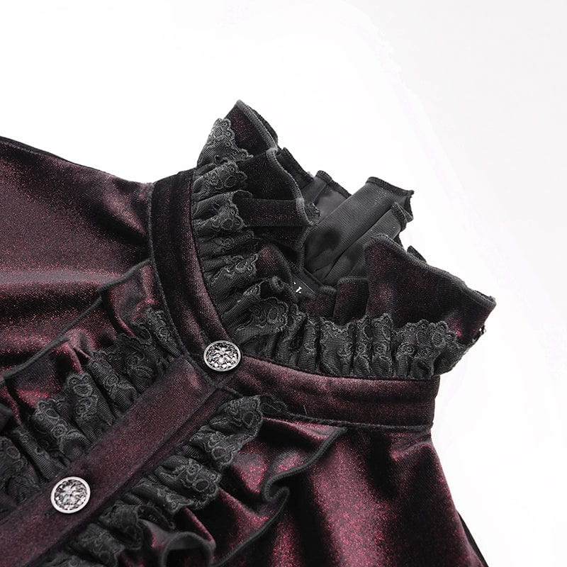 Women's Gothic Flared Sleeved Ruffled Swallow-tailed Shirt Red - Image 10