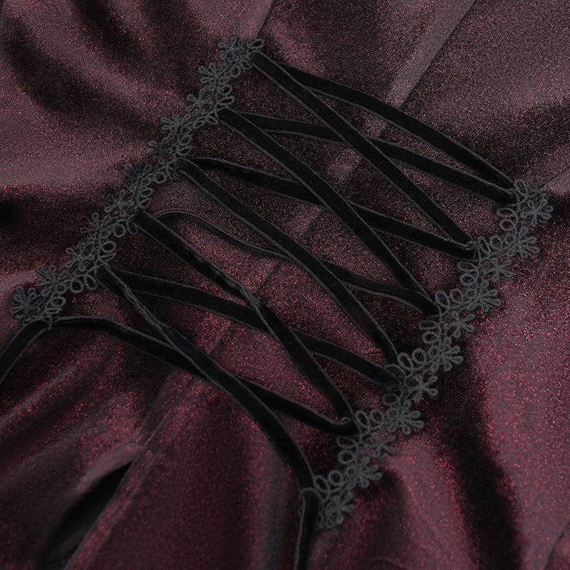 Women's Gothic Flared Sleeved Ruffled Swallow-tailed Shirt Red - Image 11