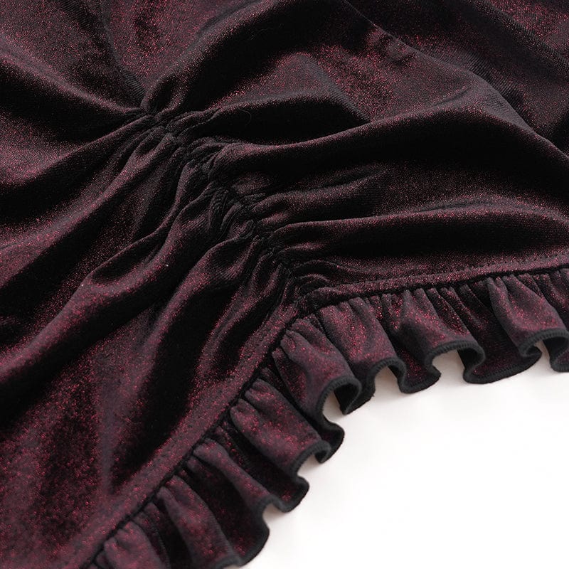 Women's Gothic Flared Sleeved Ruffled Swallow-tailed Shirt Red - Image 12