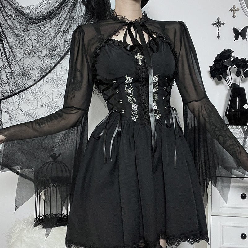 Women's Gothic Flared Sleeved Sheer Cape - Image 6