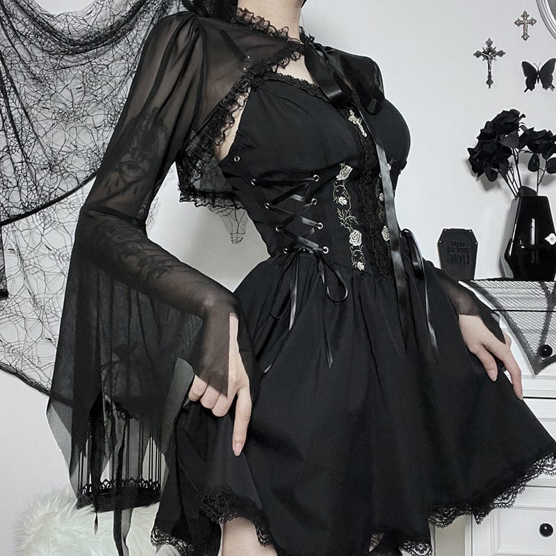 Women's Gothic Flared Sleeved Sheer Cape - Image 8