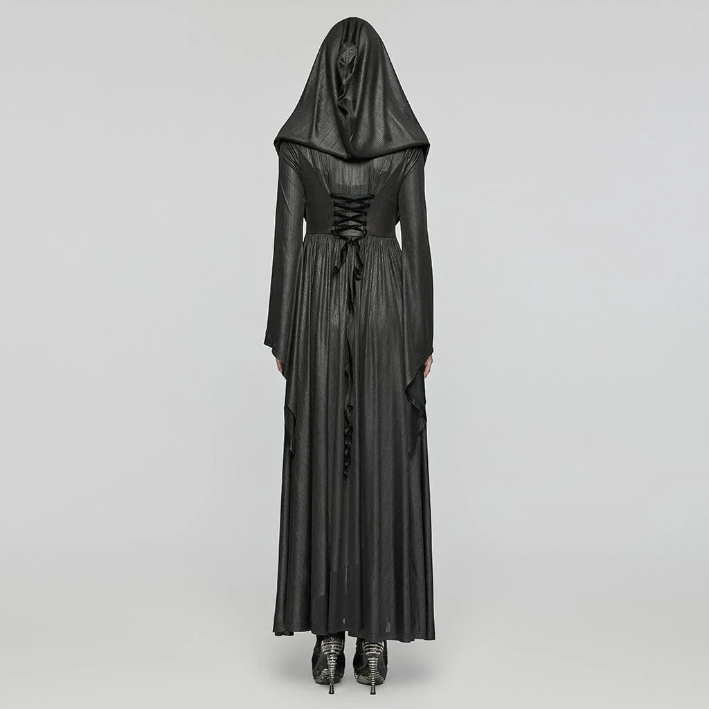Women's Gothic Flared Sleeved Witch Dress with Hood - Image 3