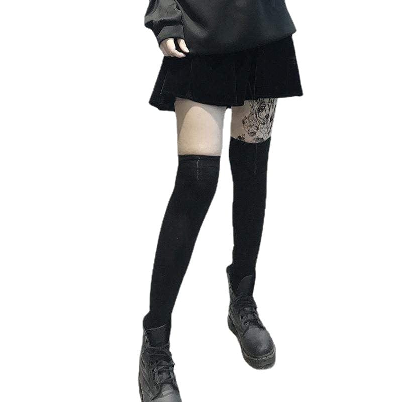 Women's Gothic Fleece Thigh High Socks - Image 2