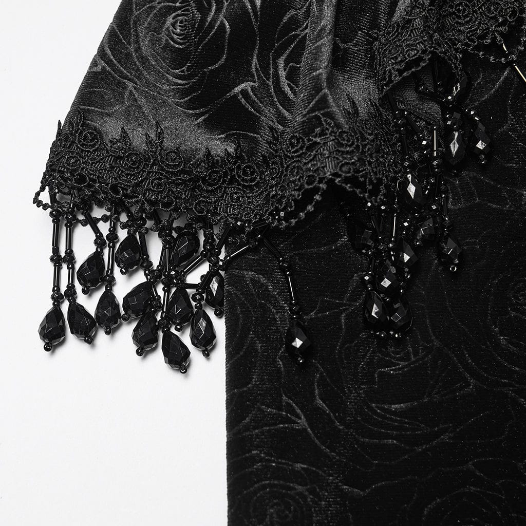 Women's Gothic Floral Beaded Irregular Hem Fishtail Skirt Black - Image 7