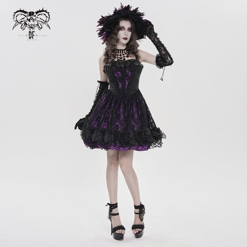Women's Gothic Floral Beaded Slip Dress