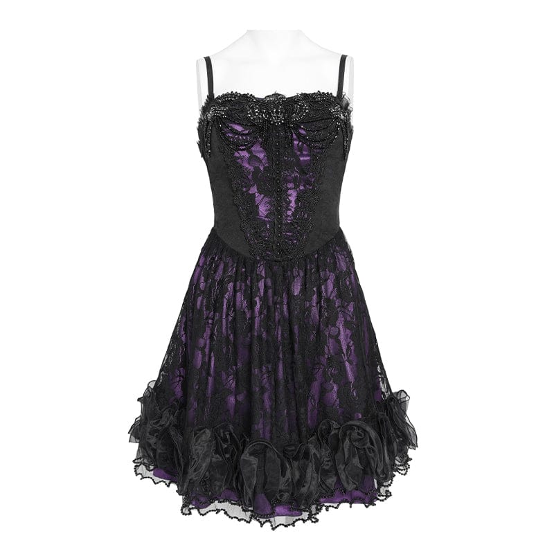 Women's Gothic Floral Beaded Slip Dress - Image 5