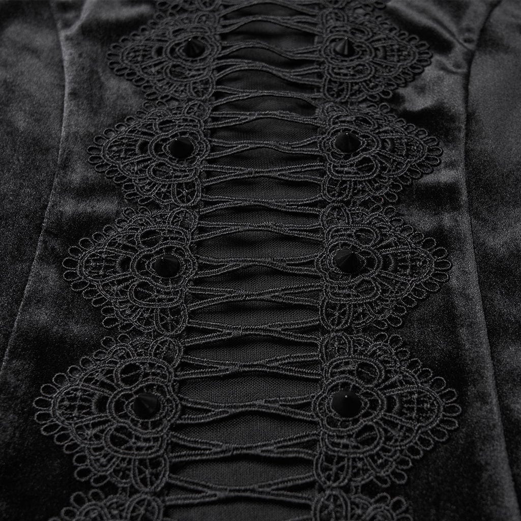 Women's Gothic Floral Crochet Cutout Velvet Long Sleeved Top - Image 6