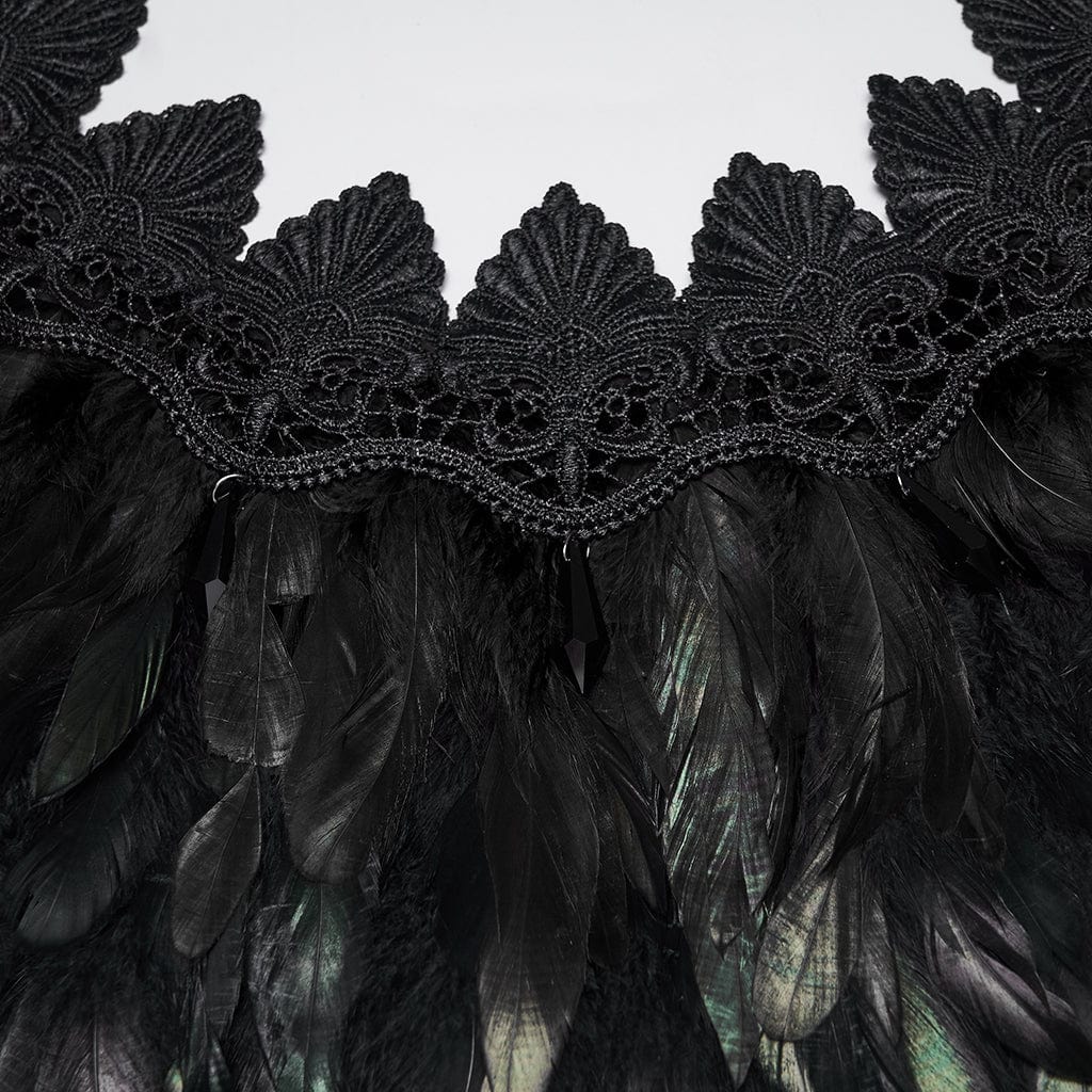 Women's Gothic Floral Crochet Feather Cape Black - Image 5