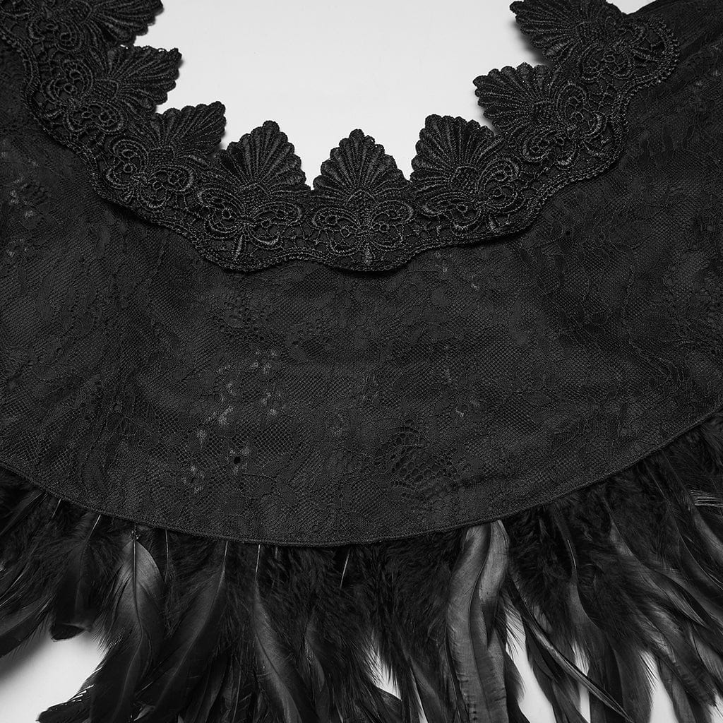Women's Gothic Floral Crochet Feather Cape Black-Red - Image 8