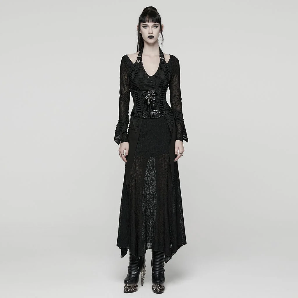 Women's Gothic Floral Crochet Lace-up Faux Leather Girdle - Image 4