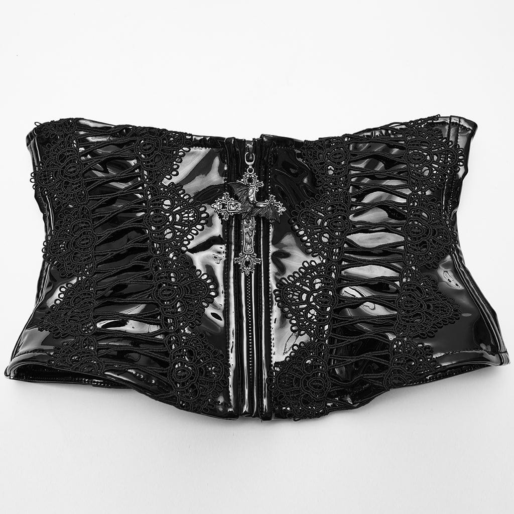 Women's Gothic Floral Crochet Lace-up Faux Leather Girdle - Image 6