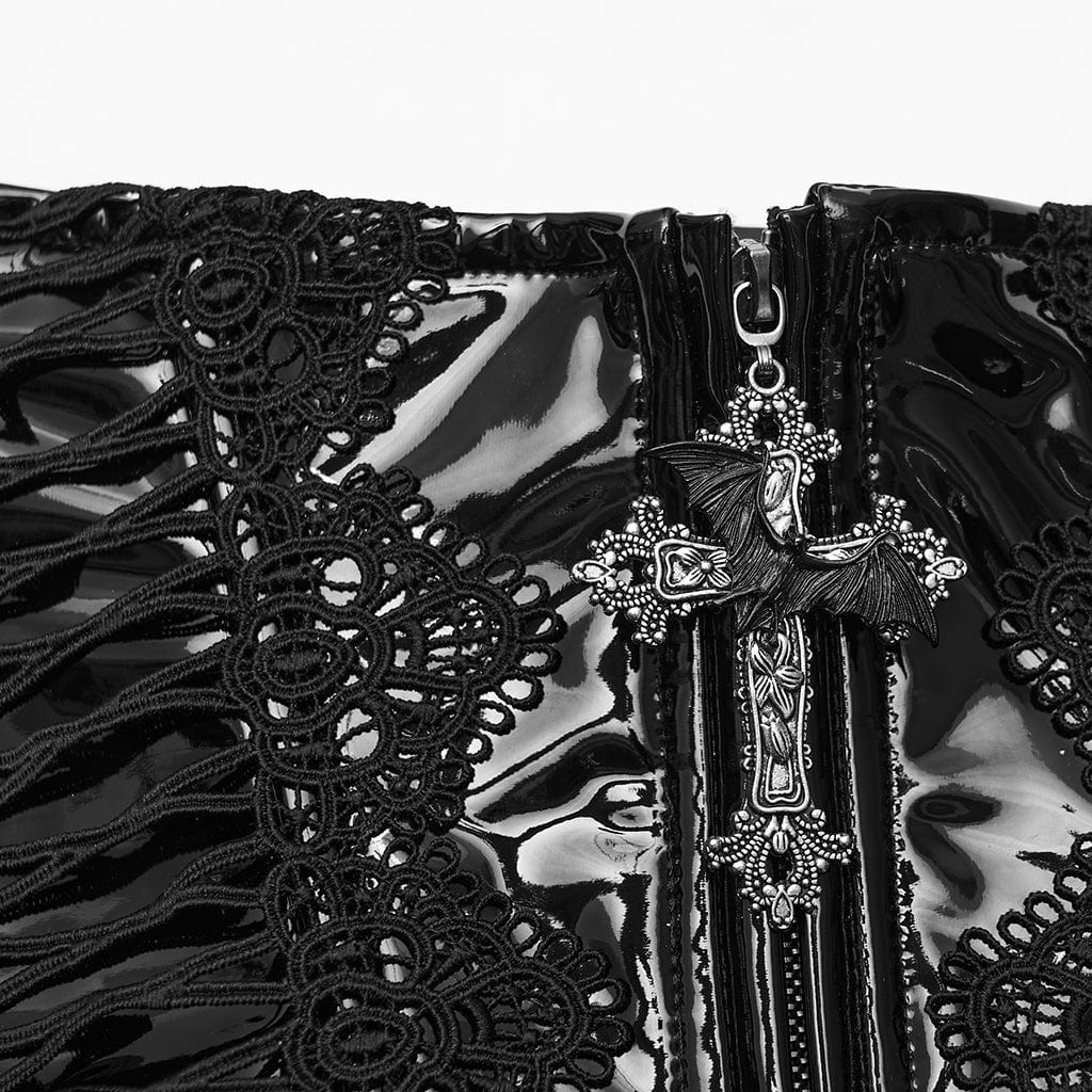 Women's Gothic Floral Crochet Lace-up Faux Leather Girdle - Image 7