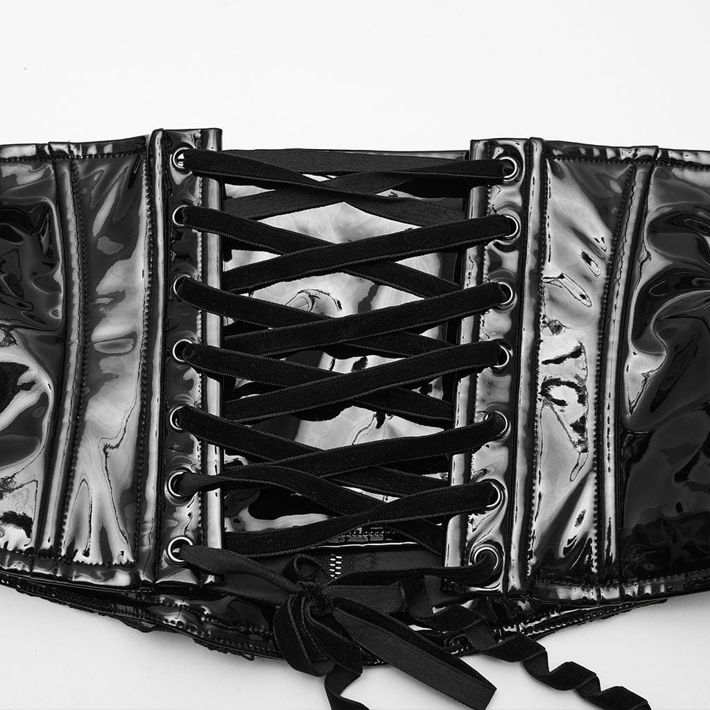 Women's Gothic Floral Crochet Lace-up Faux Leather Girdle - Image 9