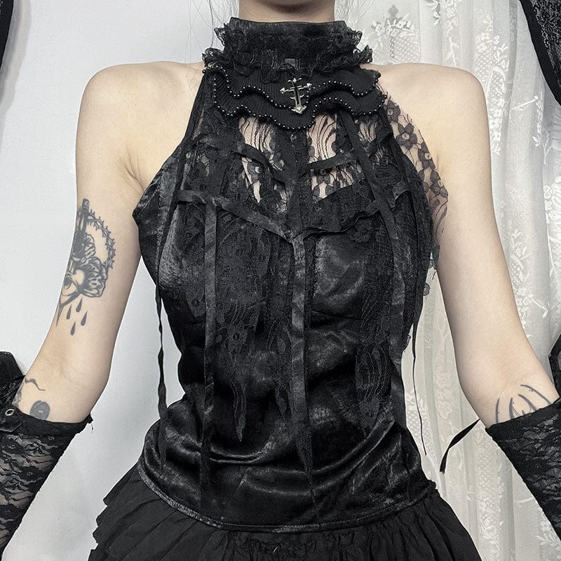 Women's Gothic Floral Crochet Mesh Lace Tank Top - Image 3