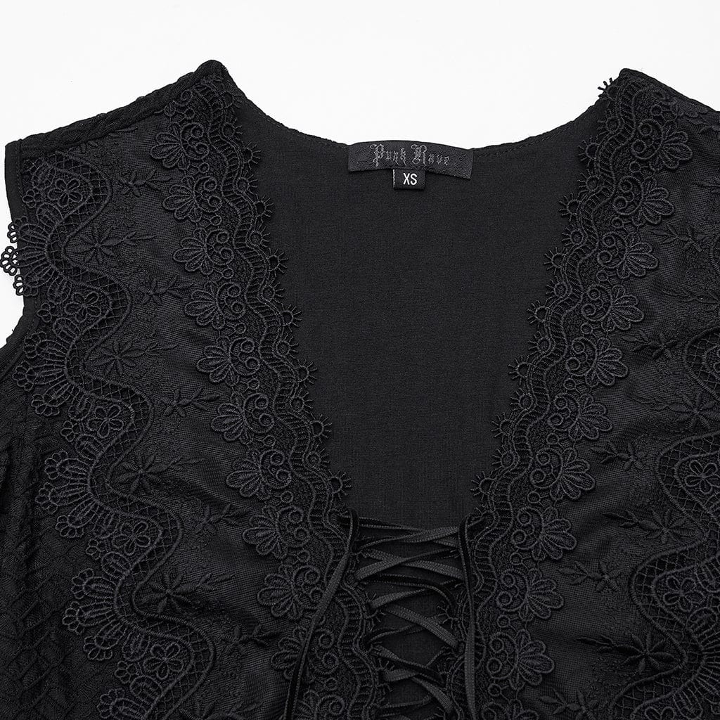 Women's Gothic Floral Crochet Plunging Off-shoulder Lantern Sleeved Dress Wedding Dress - Image 5