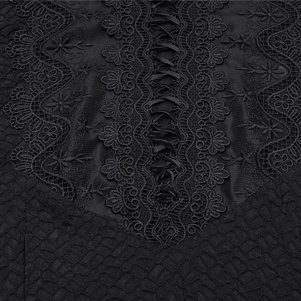 Women's Gothic Floral Crochet Plunging Off-shoulder Lantern Sleeved Dress Wedding Dress - Image 6