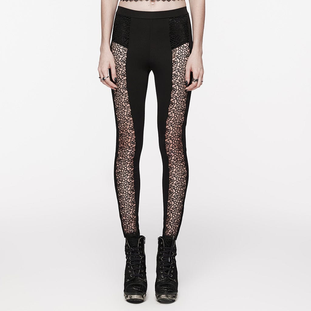 Women's Gothic Floral Cutout Leggings