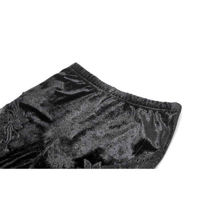 Women's Gothic Floral Decal Mesh Patchwork Velvet Leggings - Image 10