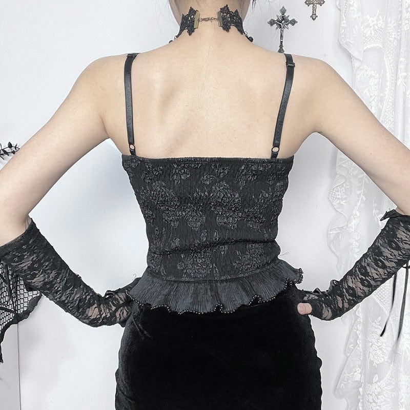 Women's Gothic Floral Embossed Beaded Tank Top - Image 4