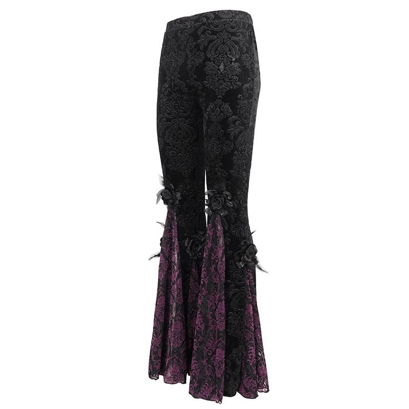 Women's Gothic Floral Embossed Lace Splice Flared Leggings - Image 16