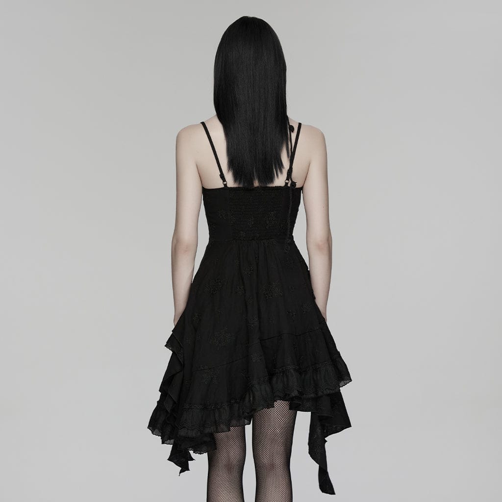 Women's Gothic Floral Embroidered Asymmetric Slip Dress Graduation Dress - Image 3