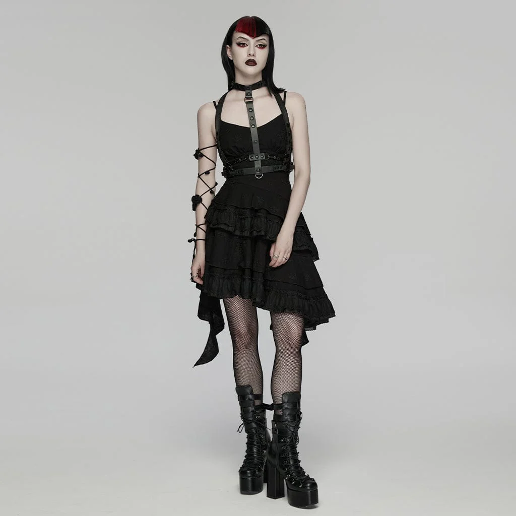 Women's Gothic Floral Embroidered Asymmetric Slip Dress Graduation Dress - Image 4