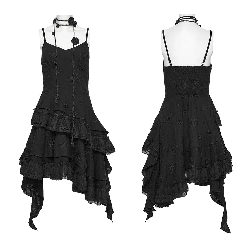 Women's Gothic Floral Embroidered Asymmetric Slip Dress Graduation Dress - Image 5