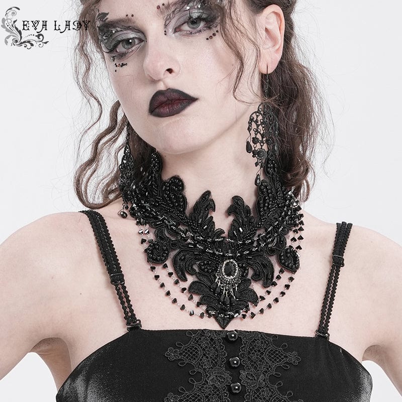 Women's Gothic Floral Embroidered Beaded Choker
