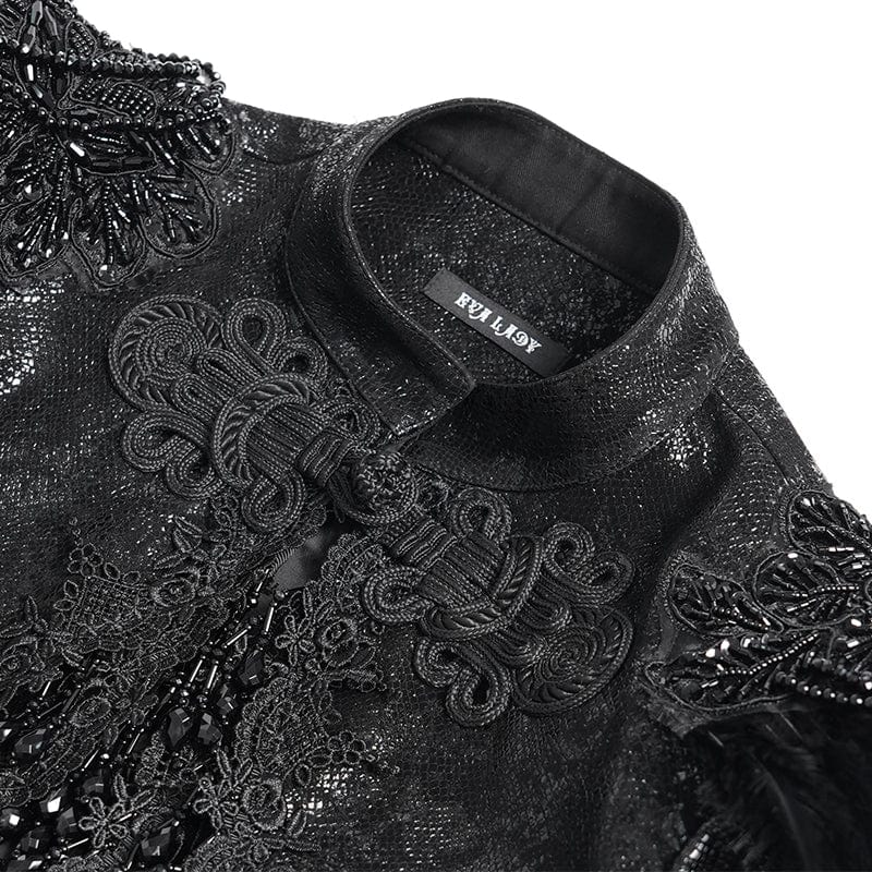 Women's Gothic Floral Embroidered Beaded Frog Short Jacket - Image 10