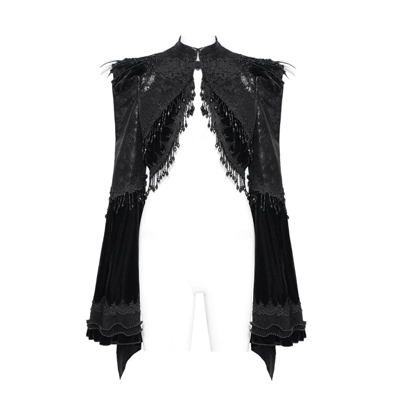 Women's Gothic Floral Embroidered Beaded Frog Short Jacket - Image 7