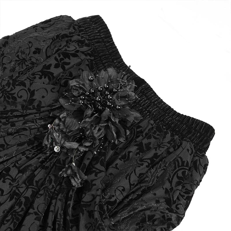 Women's Gothic Floral Embroidered Beaded Long Skirt Black - Image 10