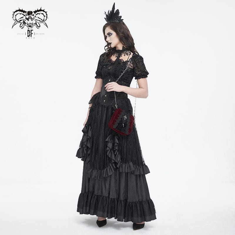 Women's Gothic Floral Embroidered Beaded Red Bag - Image 4