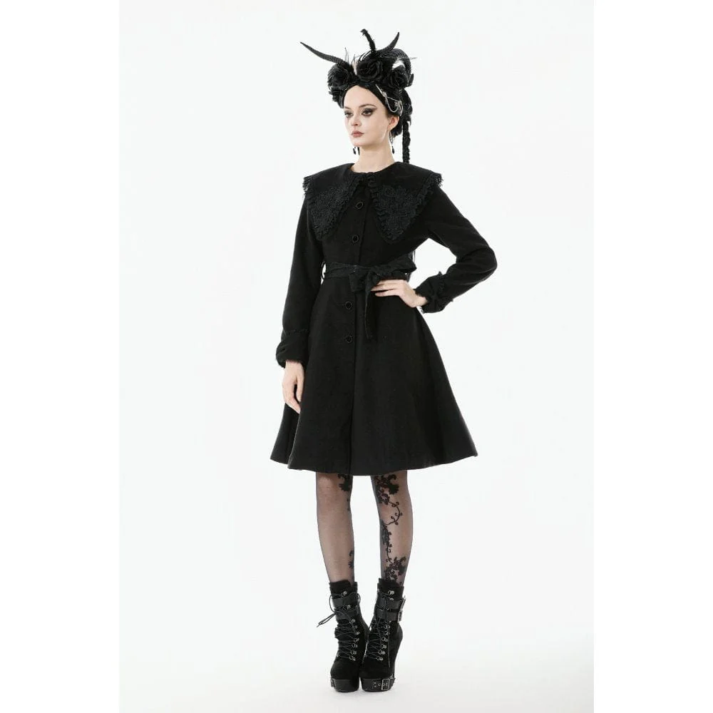Women's Gothic Floral EmBroidered Bowknot Peter Pan Collar Coat - Image 4