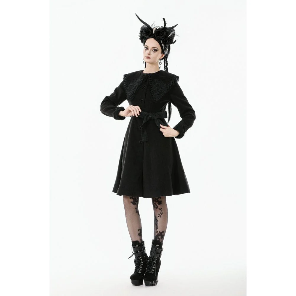 Women's Gothic Floral EmBroidered Bowknot Peter Pan Collar Coat - Image 5